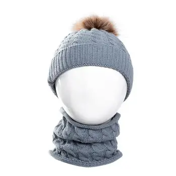 1 шт., теплая детская шапка с помпонами, ветрозащитная зимняя вязаная шапка-бини с шейным шарфом, аксессуары для детской одежды