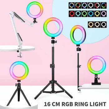 16cmSelfie Rainbow RingLight Фотография Светодиодный Обод Кольцевой Лампы С Мобильной Подставкой Круглый Штатив Ringlight Для Телефона Смартфона Live