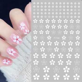 1ШТ Белый Цветок Любовь 3D Клейкая Наклейка Пресс на ногти Бронзовые Листья Геометрическая линия Наклейки для ногтей Аксессуары для дизайна ногтей