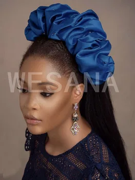 2022 Модная Эффектная Женская Атласная повязка на голову с оборками, Резинки для волос Для девочек, Нигерийские Повязки На Голову Asooke, Праздничный Головной Убор