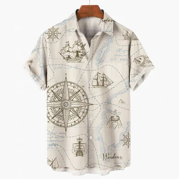 2023 летние новые гавайские мужские и женские рубашки с 3D принтом парусника, дышащие четырехсторонние эластичные рубашки с короткими рукавами большого размера