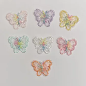 30ШТ Детские милые аксессуары на липучке красочная бабочка из органзы украшение для волос DIY декоративная ткань наклейка бабочка