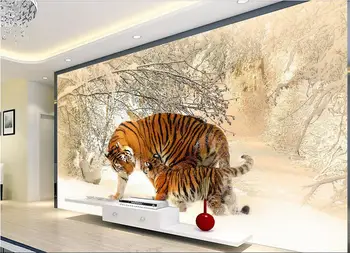 3d фотообои на заказ, фреска С изображением восточно-северного тигра, зимний снежный фон, декор, 3d настенные фрески, обои в гостиной
