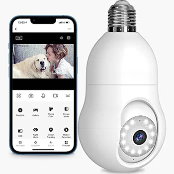 4-мегапиксельная камера безопасности с лампочкой, 2,4 ГГц, 360 °, 2K, камеры безопасности, WiFi, уличная полноцветная система обнаружения движения, совместимая с Alexa Proy