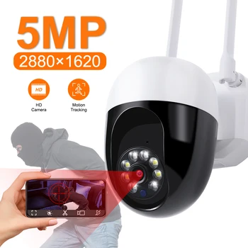 5-мегапиксельные HD Wifi Камеры наблюдения, полноцветное видео, PTZ, автоматическое отслеживание, водонепроницаемая IP-камера, двустороннее аудио, Ночное видение