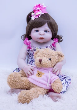 55 см Реалистичная Кукла Реборн Силиконовая Малышка Маленькая девочка с модными вьющимися волосами кукла Малыш Бебе игрушка для ванны Реборн Подарок для новорожденного