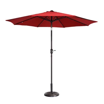 9-дюймовый уличный зонт для патио с 8 ребрами жесткости, алюминиевым шестом и автоматическим наклоном, устойчивый к выцветанию, красный