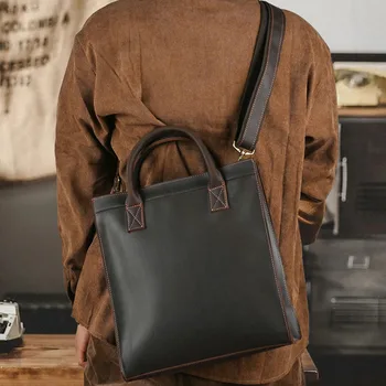 AETOO Мужская сумка на одно плечо, деловая повседневная мужская сумка через плечо, кожаная вертикальная сумка crazy horse, кожаная мужская сумка через плечо
