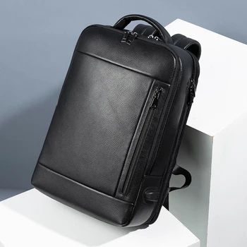 AETOO Простой мужской кожаный рюкзак для поездок на работу, деловой модный компьютерный рюкзак большой емкости с рисунком личи, USB рюкзак