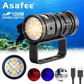 Asafee Diving Camera Light C0B Супер яркий светодиодный заполняющий светильник 18000ЛМ, встроенный аккумулятор, профессиональный подводный фонарик длиной 100 м