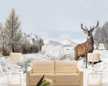 Beibehang Обои на заказ фото олень в снегу настенной росписи обои украшение гостиной спальня установка телевизора 3 d wallpaepr