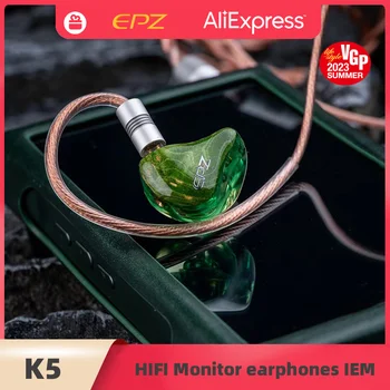 EPZ K5 1DD + 4BA Монитор IEM Наушники Проводные Hi-FI Наушники-вкладыши Три В одном 0,78 2-Контактный Монокристаллический Медный кабель для обновления