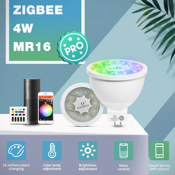 GLEDOPTO Smart ZigBee 3,0 4 Вт RGBCCT MR16 Прожектор Pro Лампа с Углом луча 30 градусов Работает с приложением Alexa Echo Plus/Голосовое/радиочастотное управление