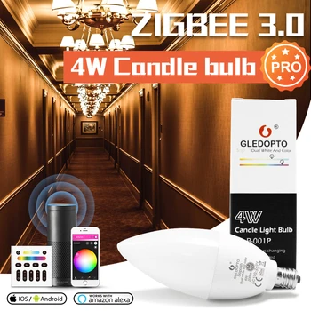 GLEDOPTO Zigbee 3,0 Лампа-свеча для Умного Дома Pro 4 Вт E12/E14 Работает С концентратором Tuya Smartthings App Alexa Echo Plus RF Пульт дистанционного Управления