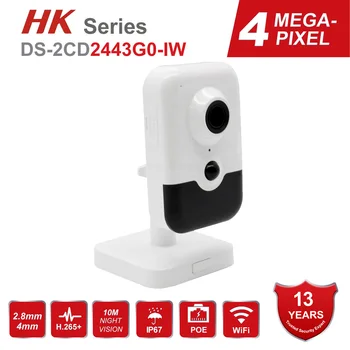HK Оригинальная DS-2CD2443G0-IW WiFi IP-камера POE 4MP H.265 + ИК-фиксированная Беспроводная IP-камера Mini Cube, встроенный микрофон и динамик, объектив 2,8 мм