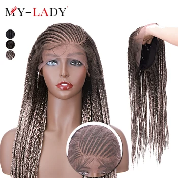 My-Lady Синтетический 29 дюймов Кружевной Фронтальный Длинный Прямой С детскими заколками для волос Для Чернокожих Женщин, Плетеные Парики в виде коробочки