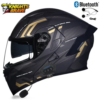 ORZ Bluetooth Мотоциклетный Шлем Мужской Откидной С Открытым Лицом Casco Moto Двойной Объектив Шлем для Мотокросса в Горошек ABS Материал Защита Безопасности