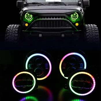 RGB светодиодная фара 7 дюймов для Jeep RGB 4-дюймовая противотуманная фара с управлением по телефону RGB автомобильные светодиодные фары Wrangler JK фара