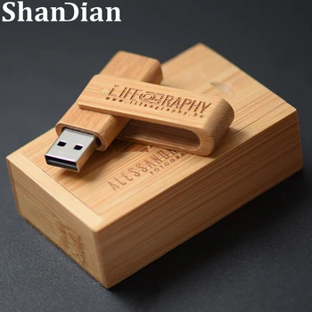 SHANDIAN Бесплатный индивидуальный персональный логотип Деревянная флешка USB 2.0 поворотный флеш-накопитель 32 ГБ 64 ГБ Карта памяти Фотография подарок