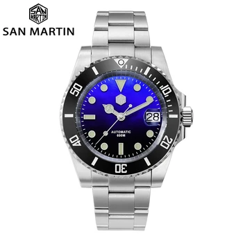 SaintMartin Design Diver Water Ghost 60Bar Гелиевое Оборудование Роскошные Мужские Автоматические механические часы Blue Gem, Керамические Часы с Датой Bronkel