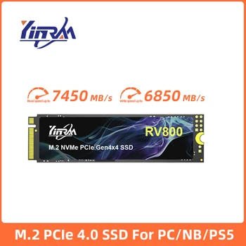 YINRAM 7450 Мбит/с SSD NVMe M2 1 ТБ 2 ТБ PCIe4.0x4 SSD Накопитель M.2 2280 Внутренний твердотельный жесткий диск с радиатором для портативных ПК PS5