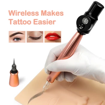 Беспроводная ручка для тату-машинки с 2 головками для перманентного макияжа, беспроводной источник питания для татуировки, интерфейс RCA, Комплект для ротационной тату-машинки