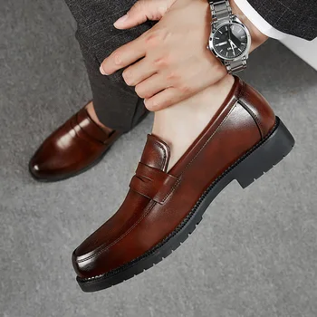 Брендовая Дизайнерская Кожаная деловая кожаная обувь, Официальная мужская обувь, Модная повседневная обувь, высококачественные лоферы на мягкой подошве