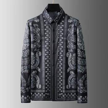 Брендовая винтажная рубашка с принтом, мужская высококачественная Повседневная деловая рубашка с длинными рукавами, уличная одежда, Смокинг для светской вечеринки, блузка 2023