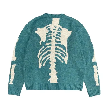Винтаж 2023, высококачественный вязаный Новый мужской свитер с круглым вырезом и принтом кости, пуловер Herren, Ropa De Hombre