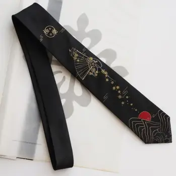 Галстук в Японском Стиле, бронзовый веер, Солнцезащитный черный Галстук Для Мужчин, 7 см, Винтажная тонкая Вышивка