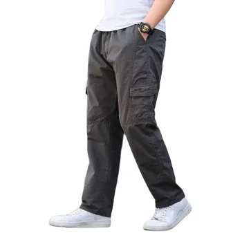 Демисезонный тонкий комбинезон, мужские брюки большого размера, Мужские хлопковые спортивные брюки, Свободные прямые повседневные брюки с карманами, Мужские брюки большого размера