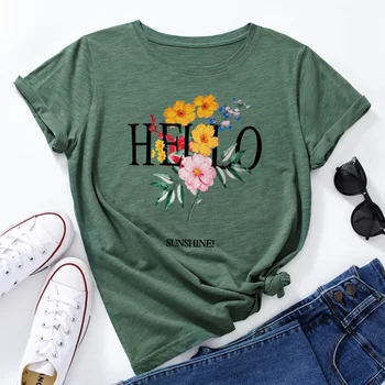 Женская футболка Street Element с креативными цветочными буквами, Летние Женские топы Большого Размера, Женская Повседневная футболка Из Хлопка с коротким рукавом