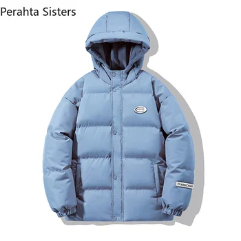 Зимняя дизайнерская брендовая новая парка для мужчин и женщин, однотонная модная повседневная Свободная хлопковая одежда с капюшоном, мужское пальто размера плюс 4XL