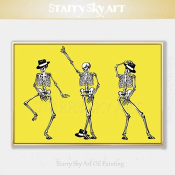 Искусный художник, ручная роспись Смешного черепа маслом на холсте, Забавный танцор с черепом в стиле Майкла Джексона, танцующий маслом
