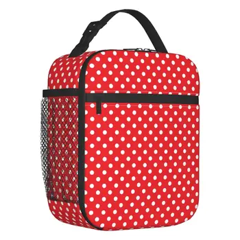Классическая женская сумка для ланча с изоляцией в красный и белый горошек, Переносной холодильник, Термальный Ланч-бокс, Офисная работа, школа