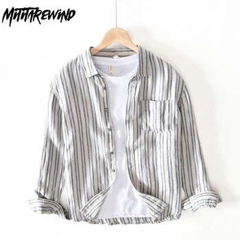 Корейская модная Новая мужская рубашка из чистого льна, Дышащая дизайнерская рубашка в полоску с длинными рукавами, Повседневные универсальные топы, мужская домашняя сорочка