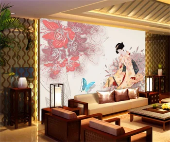 Корейская стильная красивая трехмерная фреска с пионом на заднем плане в японском стиле, 3D фоновые обои для оформления отеля