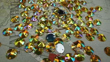Круглые 500шт Акриловые Кристаллы 8 мм, Специальные Золотые Конусообразные Стразы AB-Color yyxj-jh-8 Для Пришивания Камней, Пришивания Россыпных Бусин, Страз