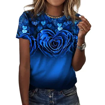 Летняя Новая Свободная футболка с V-образным вырезом и рюшами в мелкий цветочный принт 2023, Модные Повседневные женские Топы с принтом
