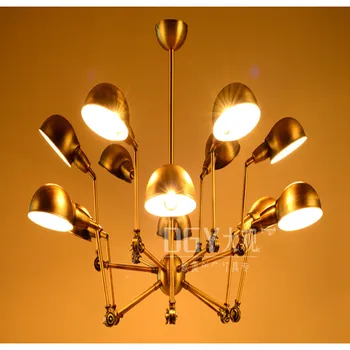 Лофт американский ретро паук люстра лампа 12 * E27 лампа Кофейня творческая личность бронзовая железная люстра светильник