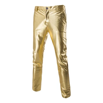 Модные Новые Золотые обтягивающие Серебряные узкие привлекательные брюки Прямые мужские брюки для ночного клуба, костюмы для танцоров, певцов, мужчин