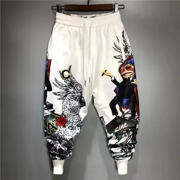 Модные Повседневные брюки Мужские Лоскутные Эластичные Брюки в стиле хип-хоп с завязками и животным принтом, японская уличная одежда, Шаровары в стиле Харадзюку