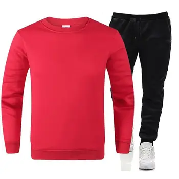 Модный повседневный однотонный спортивный костюм для мужчин, пуловер с круглым вырезом + брюки на шнурке, комплекты из 2 предметов, мужской спортивный костюм для бега трусцой