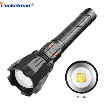 Мощный фонарик LED XHP160, водонепроницаемый IPX6, масштабируемый фонарик, Перезаряжаемая лампа для кемпинга, рыбалки, Использования батареи 18650