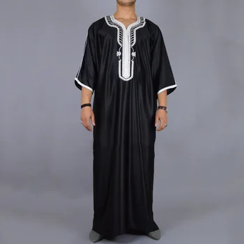Мужская Длинная Рубашка Халаты Повседневные Молодежные Черные Мусульманские Халаты Арабские De Moda Musulmana Исламская Одежда Мужская Jubba Thobe