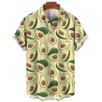 Мужская рубашка с рисунком сладких фруктов, Гавайская рубашка, рубашка с принтом авокадо, мужская повседневная рубашка, модная удобная одежда