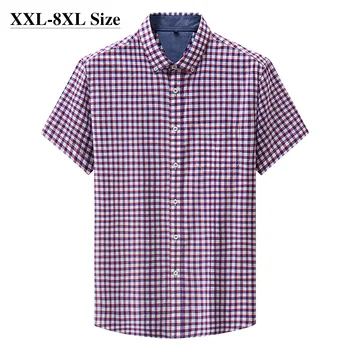 Мужские Рубашки в клетку большого размера 6XL 7XL 8XL с коротким рукавом, Летние Тонкие Деловые Повседневные Рубашки из хлопка хорошего качества, 100% Мужские рубашки