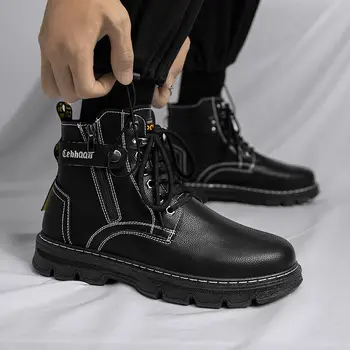 Мужские ботинки, Британские кожаные ботинки с высоким берцем, Трендовая Универсальная Кожаная обувь средней длины, Мотоциклетные ботинки, обувь для мужчин