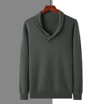 Мягкий клеевой свитер-поло из 100% кашемира с норковым воротником и бриллиантовым переплетением, роскошная блузка, мужской новый осенне-зимний пуловер