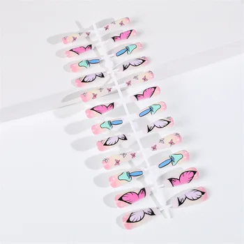 Набор длинных накладных ногтей cute kawaii butterfly mushroom designs Принадлежности для маникюра 